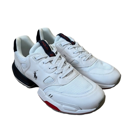 POLO RALPH LAUREN Mens Leather Mesh Jogger Sneaker White Multi - Picture 5 of 10